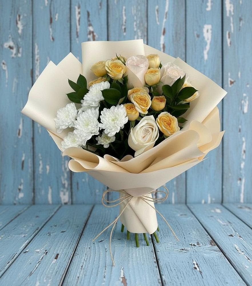 Букет цветов из: Розы и Хризантемы в Виноградово