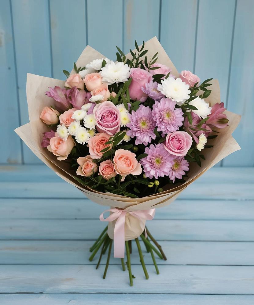 Букет цветов из: Хризантемы, Розы и Альстромерии в Виноградово