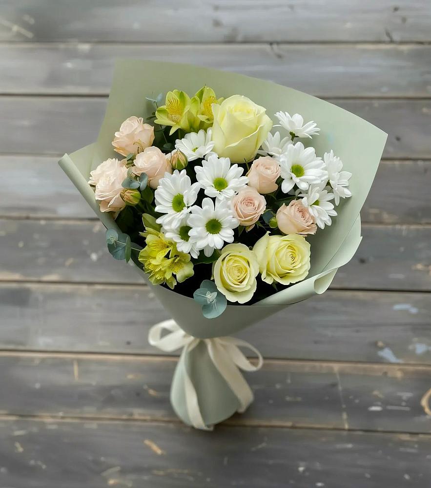 Букет цветов из: Альстромерии, Розы и Хризантемы в Виноградово