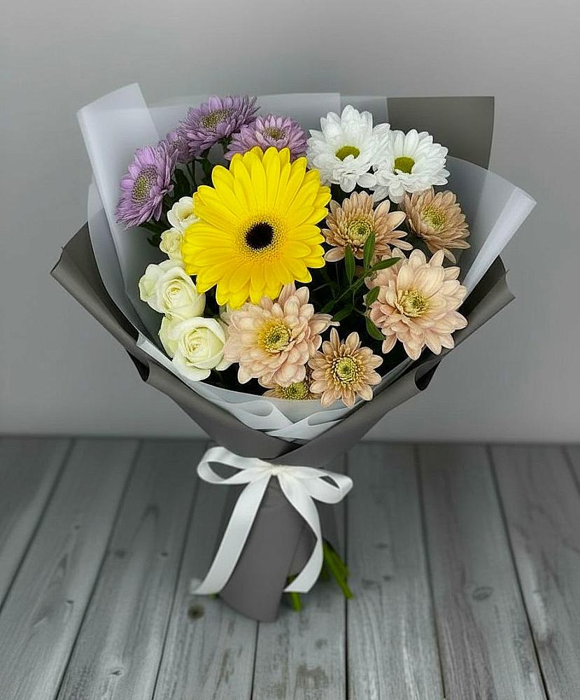 Букет цветов из: Розы, Герберы и Хризантемы в Виноградово