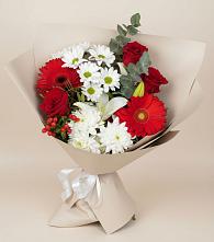 Букет цветов из:  Розы, Хризантемы, Герберы и Лилии #REPLACE_PRED# Виноградово