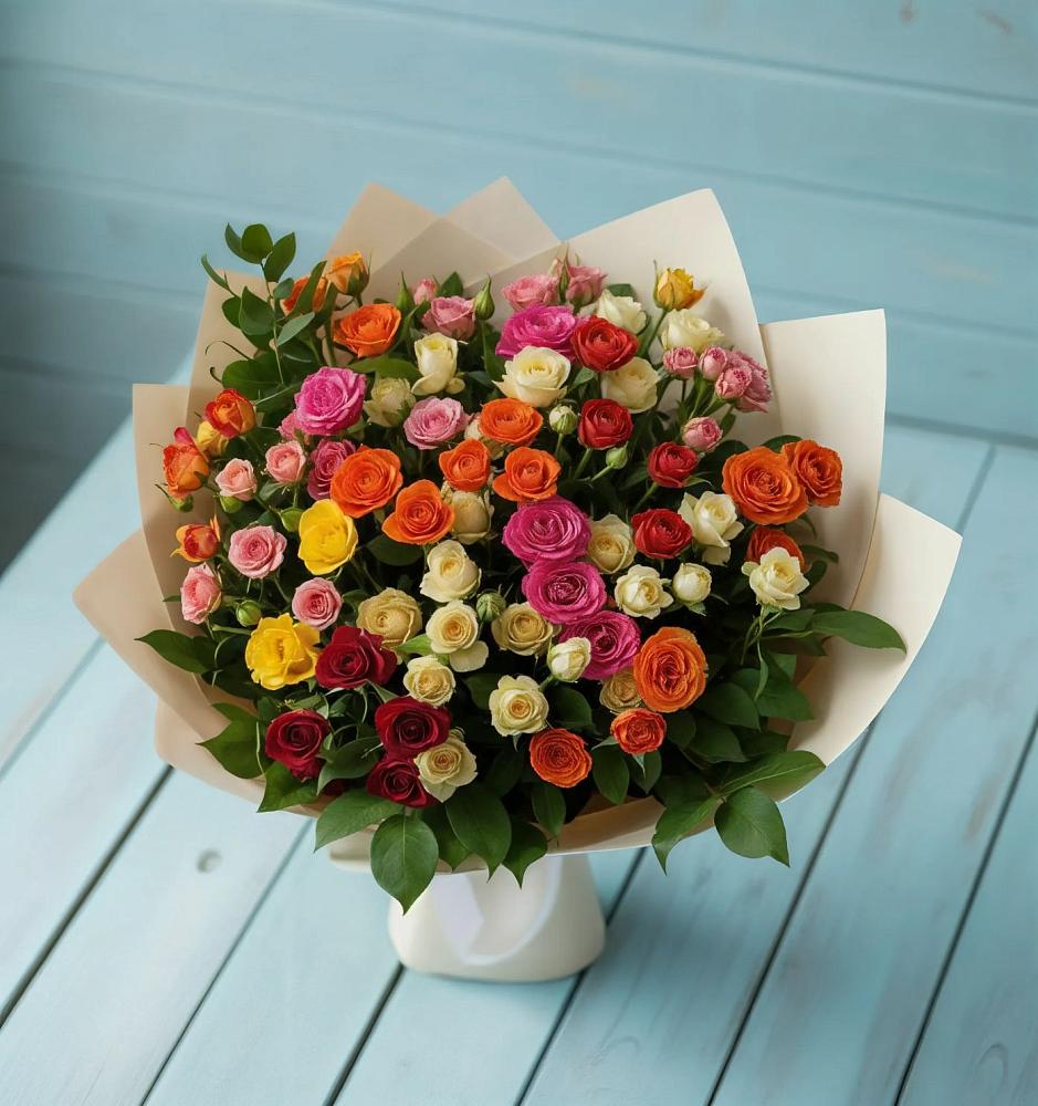 Букет Микс из разноцветных кустовых роз в Виноградово