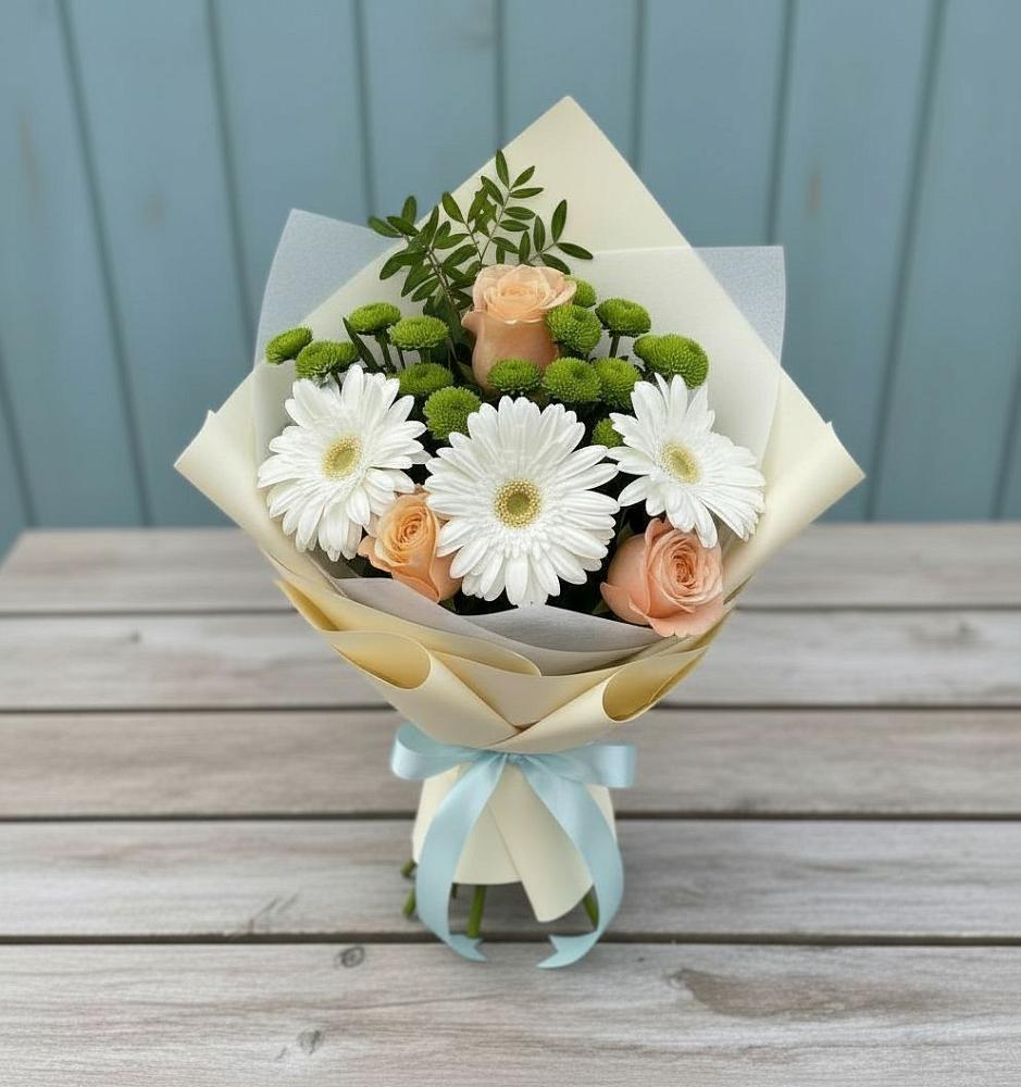 Букет цветов из: Герберы, Розы и Хризантемы в Виноградово