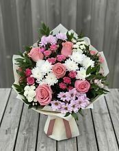 Букет цветов из:  Альстромерии, Гвоздики, Розы и Хризантемы в Виноградово