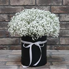Цветочная композиция из Гипсофила в шляпной коробке в Виноградово